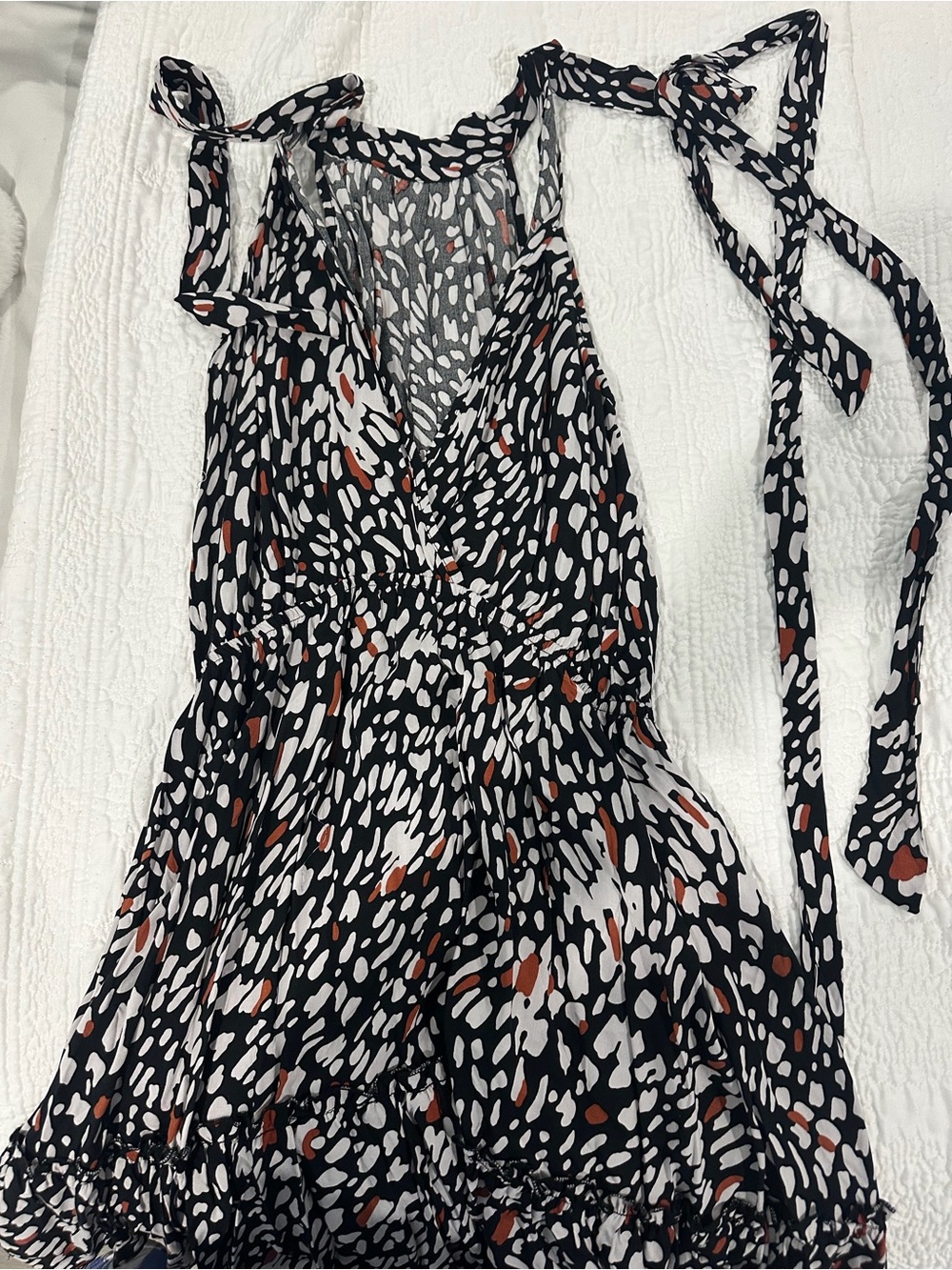 SHEIN Black Mini Dress with White and Rust Spot Print
